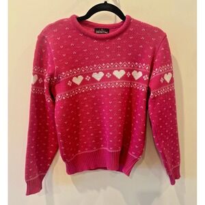 Vintage Demetre Sweater Womens Large Ski Fair Isle Ski pink  100% Virgin Wool